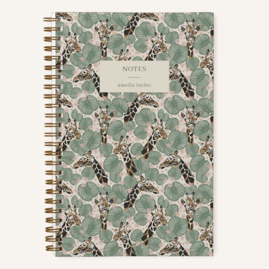 Carnet Girafe Vert Sauge Notes Botaniques Tropicales (Recto)