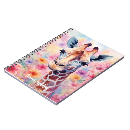 Carnet Giraffe mignonne en fleurs roses (Côté gauche)