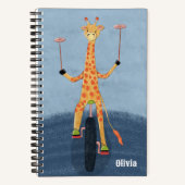 Carnet Giraffe on Unicycle Kid Blue Spiral Notebook (Recto)