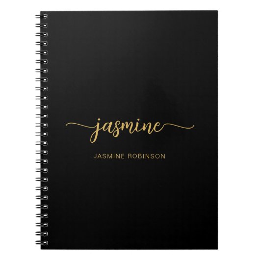 Carnet Girl Black Gold Modern Script Monogramme Nom (Devant)