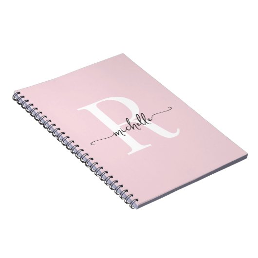 Carnet Girl Blush rose moderne Script Monogramme Nom (Côté Droit)
