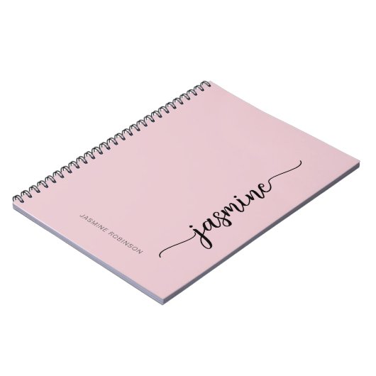 Carnet Girl Blush rose moderne Script Monogramme Nom (Côté gauche)