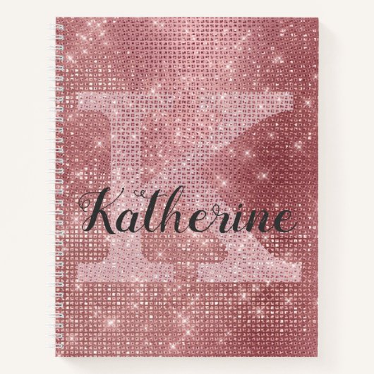 Carnet Girl Dusty Rose Gold Sparkle Monogramme Nom (Devant)