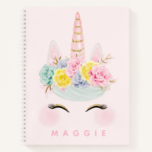 Carnet Girl Floral Unicorn rose or personnalisé Bujo