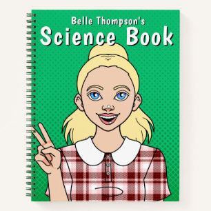Carnet Girl Green Cartoon Nom de l'école Sujet