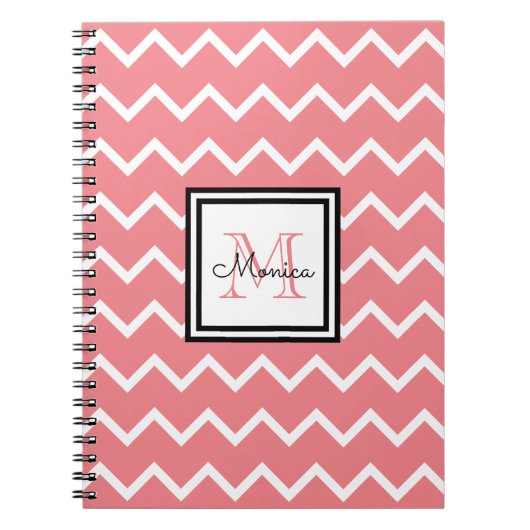 Carnet Girl Pastel Nom rouge Monogram Chevron (Devant)