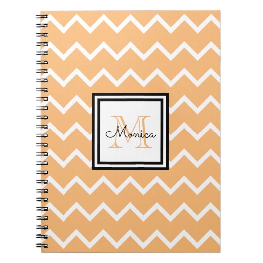 Carnet Girl Pastel Orange Nom Monogram Chevron (Devant)