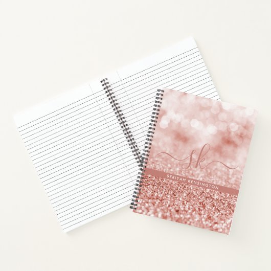 Carnet Girl Rose Parties scintillant or Bokeh Luxe Monogr (Intérieur)