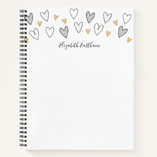 Carnet Girly Black Gold Heart Feminine Script (Devant)
