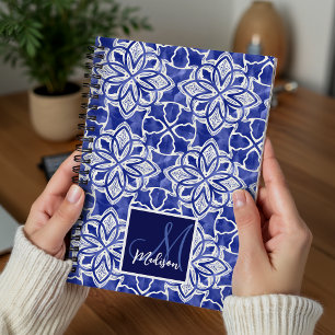 Carnet Girly bleu gris élégant monogrammé initiales