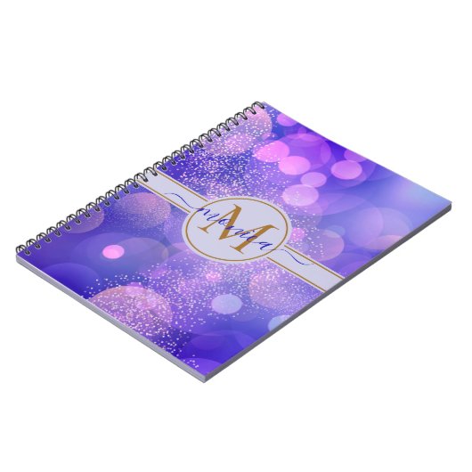 Carnet Girly Blue Bokeh Gold Parties scintillant Nom du m (Côté gauche)
