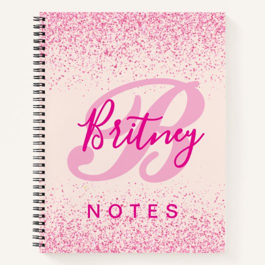 Carnet Girly Blush Pink Sparkle Monogram Name (Devant)