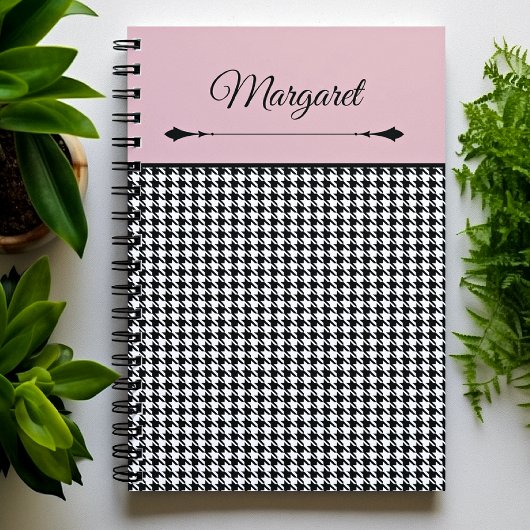 Carnet Girly Chic Classic Houndstooth & Pink Notebook