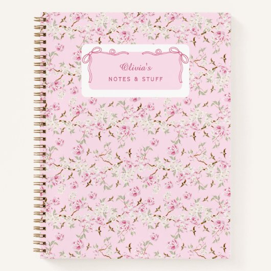 Carnet Girly Floral Pink Bow Coquette Custom (Devant)