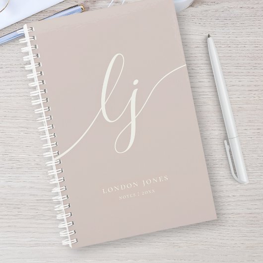Carnet Girly Monogram Calligraphy Rose Ivory Script Name