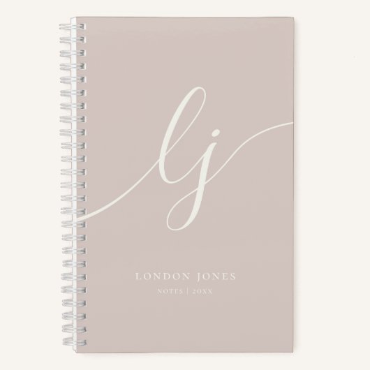 Carnet Girly Monogram Calligraphy Rose Ivory Script Name (Recto)