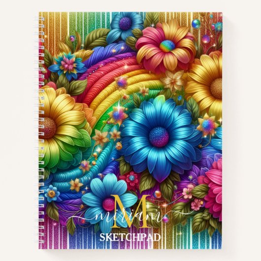 Carnet Girly Rainbow Floral Flower Monogram (Devant)