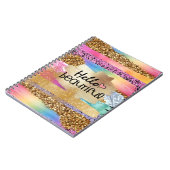 Carnet Girly rainbow gold glitter hello beautiful heart (Côté gauche)