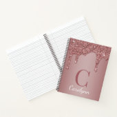 Carnet Girly Rose Gold Sparkle Glitter Drips monogram (Intérieur)
