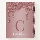 Carnet Girly Rose Gold Sparkle Glitter Drips monogram (Dos)