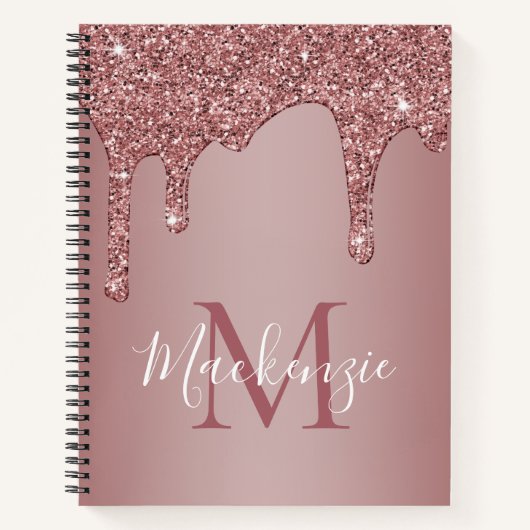 Carnet Girly Rose Gold Sparkle Glitter Drips monogram (Devant)