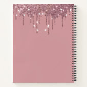 Carnet Girly Rose Gold Sparkle Glitter Drips monogram (Dos)