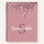 Carnet Girly Rose Gold Sparkle Glitter Drips monogram (Devant)