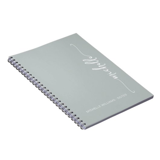 Carnet Girly Sage Green Script moderne Monogramme Nom (Côté Droit)