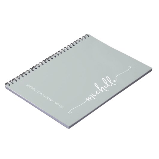 Carnet Girly Sage Green Script moderne Monogramme Nom (Côté gauche)