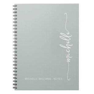 Carnet Girly Sage Green Script moderne Monogramme Nom