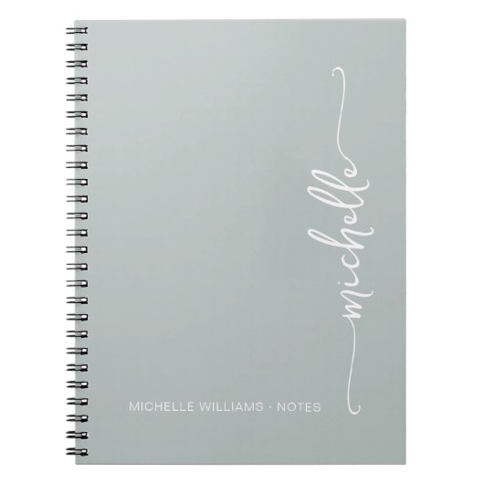Carnet Girly Sage Green Script moderne Monogramme Nom (Devant)