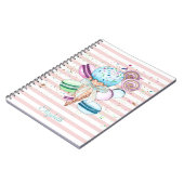 Carnet Glace à l'aquarelle,Macarons,Rayes roses (Côté gauche)
