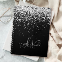 Glam Black Silver Parties scintillant Nom du monog