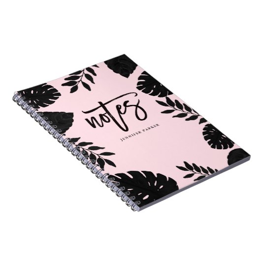 Carnet Glam Blush rose et noir Notes tropicales (Côté Droit)