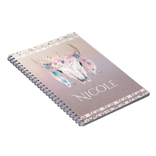 Carnet Glam Boho Russe Floral Vache Crâne Iridescente (Côté Droit)