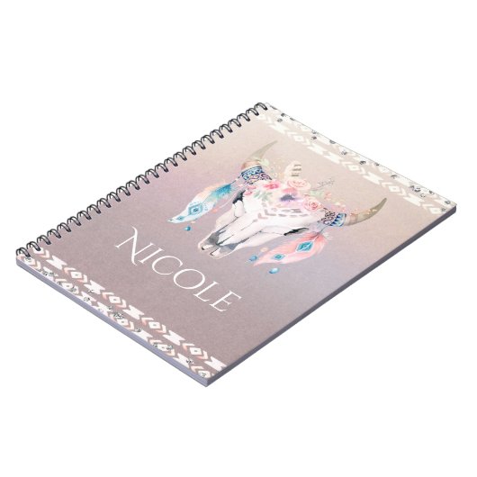 Carnet Glam Boho Russe Floral Vache Crâne Iridescente (Côté gauche)