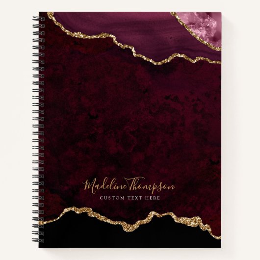 Carnet Glam Burgundy Velvet Agate Géode Gold Script (Devant)
