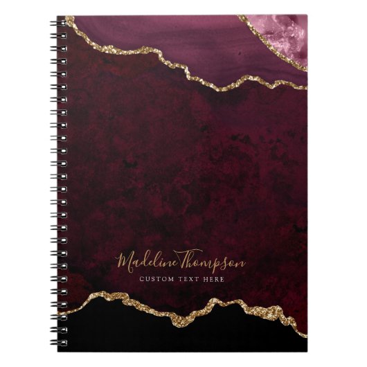 Carnet Glam Burgundy Velvet Agate Géode Gold Script (Devant)