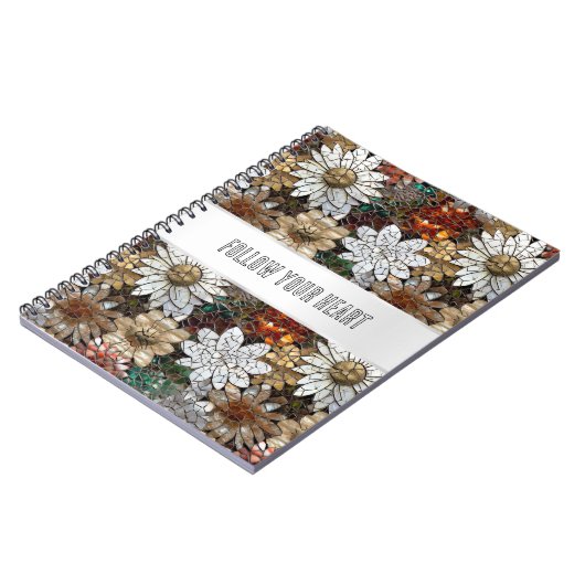 Carnet Glam Champagne Or Rouge Fleurs blanches (Côté gauche)