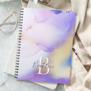 Carnet Glam Lilac Gold Abstrait Peinture Élégant Monogram