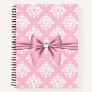 Carnet Glam Mauve Pink Bow Diamonds Blanc Damas