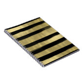 Carnet Glam Moderne Noir & Or Rayure Pinceau Chic (Côté Droit)