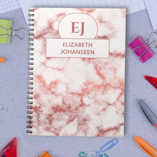 Carnet Glam Monogrammé Rose et Marbre blanc