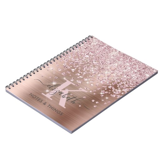 Carnet Glam Rose Gold Parties scintillant Diamond Script (Côté gauche)
