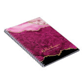 Carnet Glam Rose Magenta Velours Agate Géode Or Script (Côté Droit)