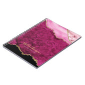 Carnet Glam Rose Magenta Velours Agate Géode Or Script (Côté gauche)