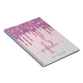 Carnet Glam Rose Paillettes Elegant Monogramme (Côté Droit)