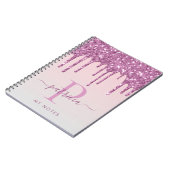 Carnet Glam Rose Paillettes Elegant Monogramme (Côté gauche)