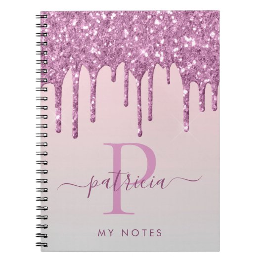 Carnet Glam Rose Paillettes Elegant Monogramme (Devant)