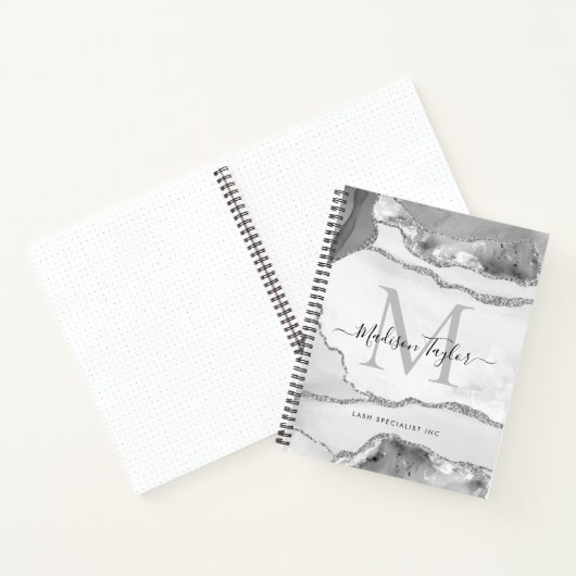 Carnet Glam Silver Grey Agate Géode Monogramme Nom du scr (Intérieur)